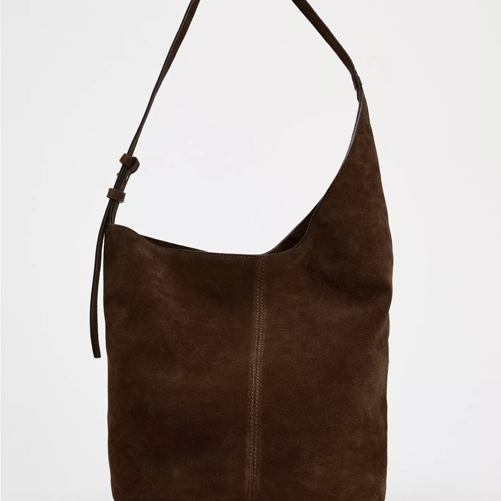 Zara. Asymmetric soft suede bucket bag